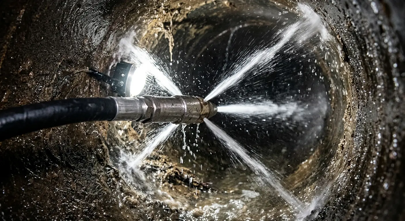 High-pressure hydro jetting nozzle cleaning sewer pipe for Emergency Drain Service in Saraland